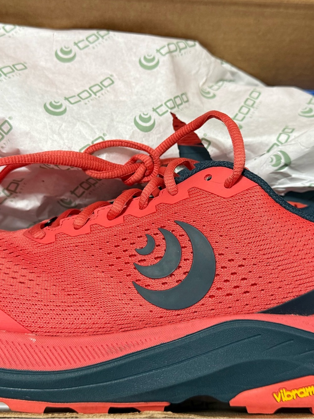 Topo Athletic Red Trail Running Shoe with Navy Accents size 9